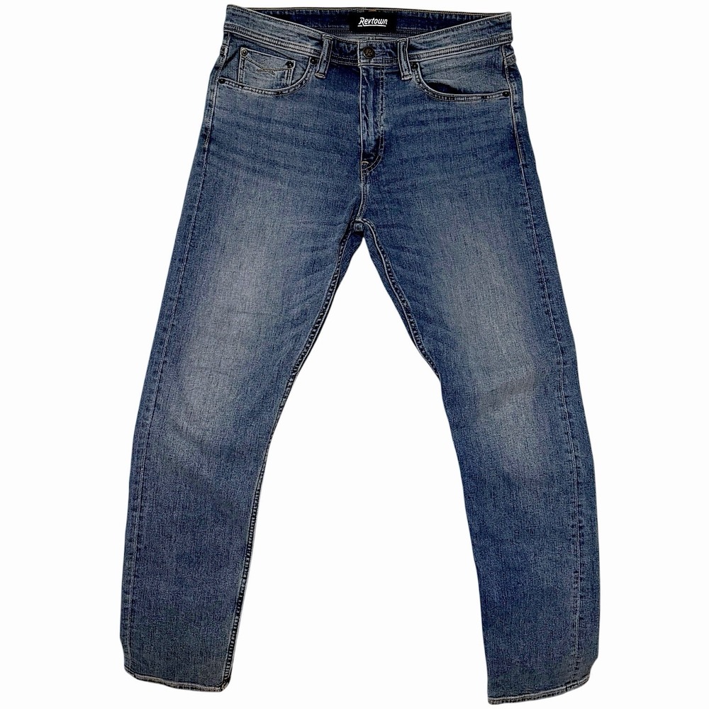 Revtown Decade Denim Taper Jeans Mens 32x32 Blue Medium‎ Faded Wash Stretch Slim